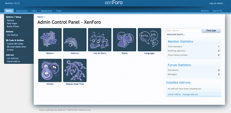 xenforo localhost admin control panel