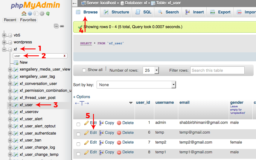 Phpmyadmin reset password